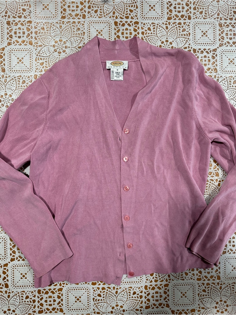 Talbots Petites Pink Silk Blend Button Front Cardigan Sweater PM